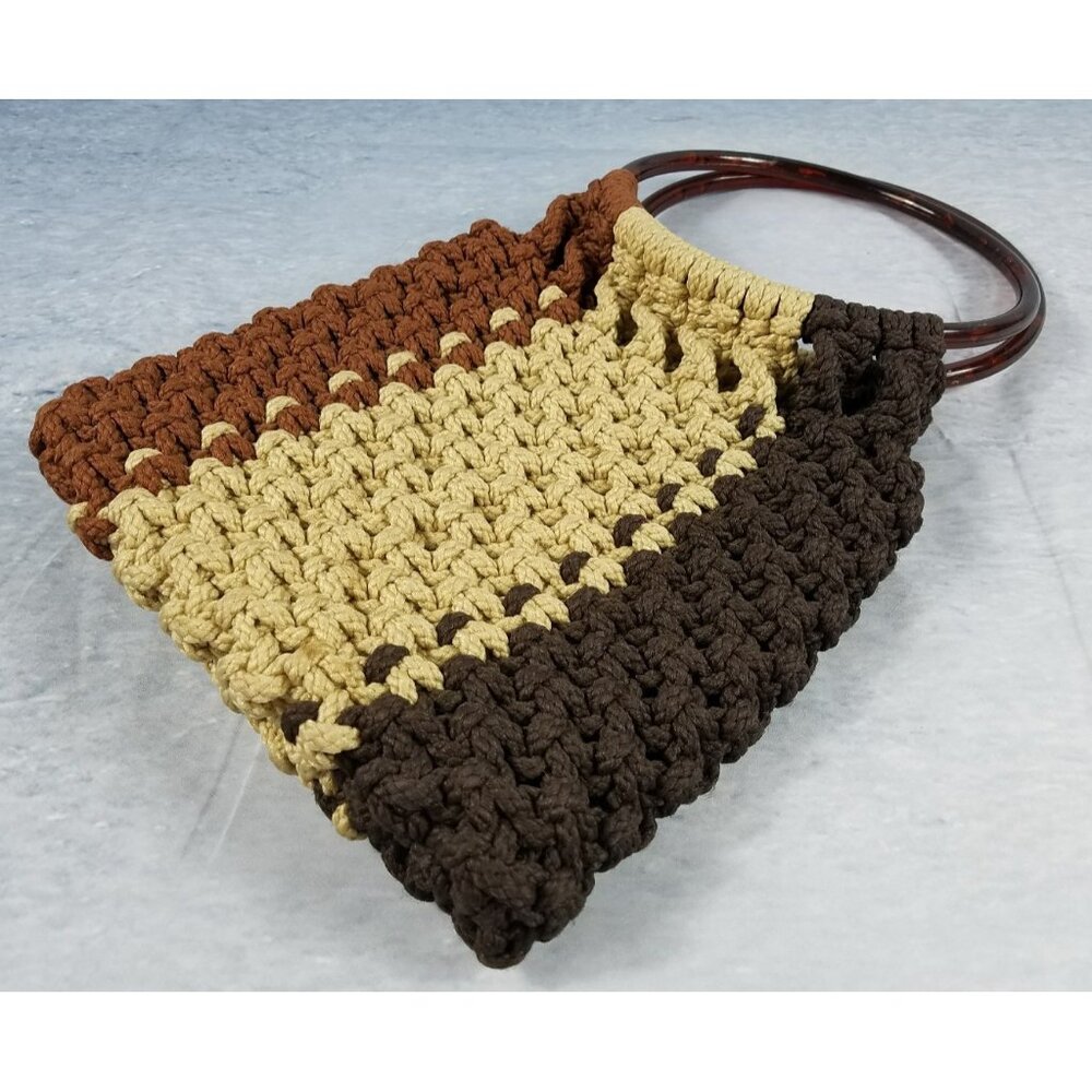 1980s Weave Tote Handbag Composite Hoop Handles Purse Cosmetic Casual vtg 80s